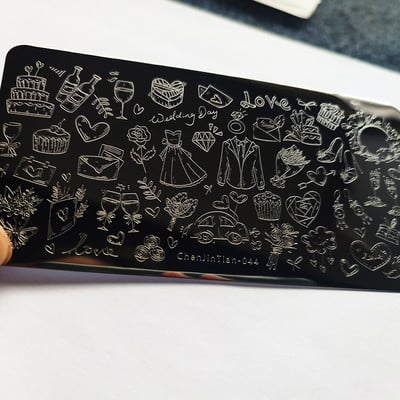 Inimă drăguță, flori, plăci de ștanțare a unghiilor, imprimeu cu înger, imagine personaj de desene animate drăguț, șablon din oțel inoxidabil pentru unghii