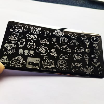 Inimă drăguță, flori, plăci de ștanțare a unghiilor, imprimeu cu înger, imagine personaj de desene animate drăguț, șablon din oțel inoxidabil pentru unghii