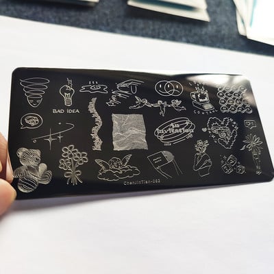 Inimă drăguță, flori, plăci de ștanțare a unghiilor, imprimeu cu înger, imagine personaj de desene animate drăguț, șablon din oțel inoxidabil pentru unghii