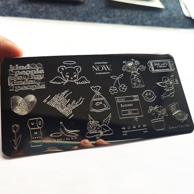 Inimă drăguță, flori, plăci de ștanțare a unghiilor, imprimeu cu înger, imagine personaj de desene animate drăguț, șablon din oțel inoxidabil pentru unghii