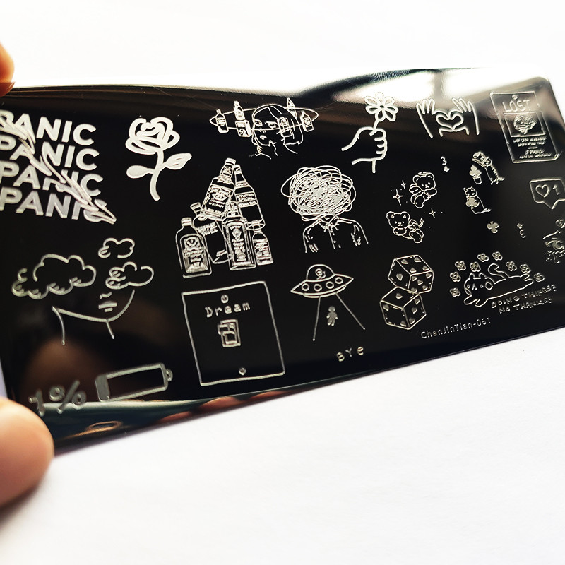 Inimă drăguță, flori, plăci de ștanțare a unghiilor, imprimeu cu înger, imagine personaj de desene animate drăguț, șablon din oțel inoxidabil pentru unghii