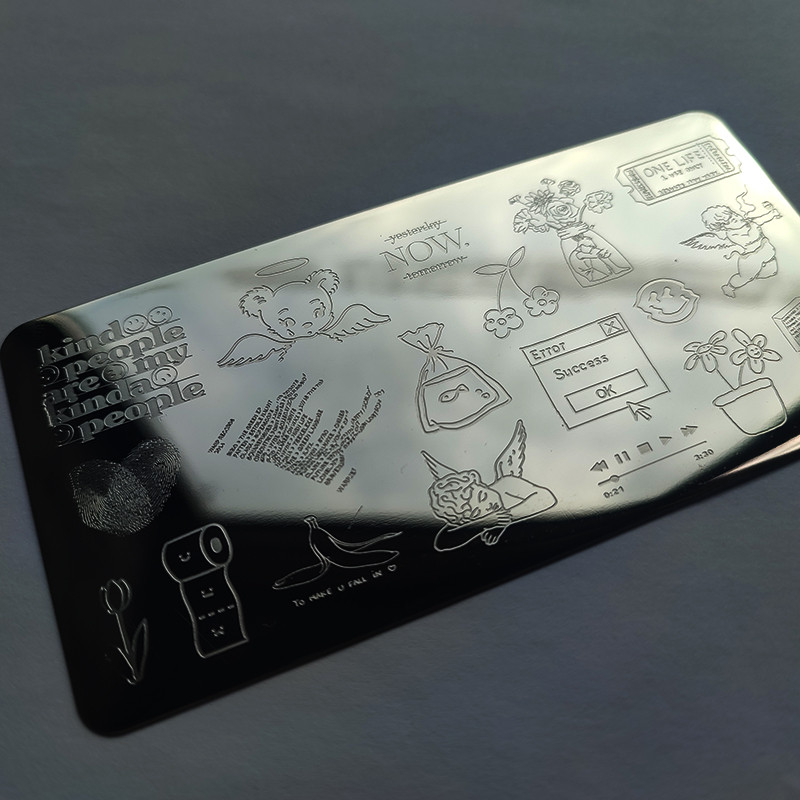 Inimă drăguță, flori, plăci de ștanțare a unghiilor, imprimeu cu înger, imagine personaj de desene animate drăguț, șablon din oțel inoxidabil pentru unghii