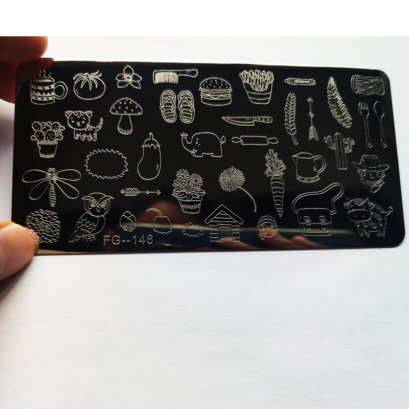 Inimă drăguță, flori, plăci de ștanțare a unghiilor, imprimeu cu înger, imagine personaj de desene animate drăguț, șablon din oțel inoxidabil pentru unghii