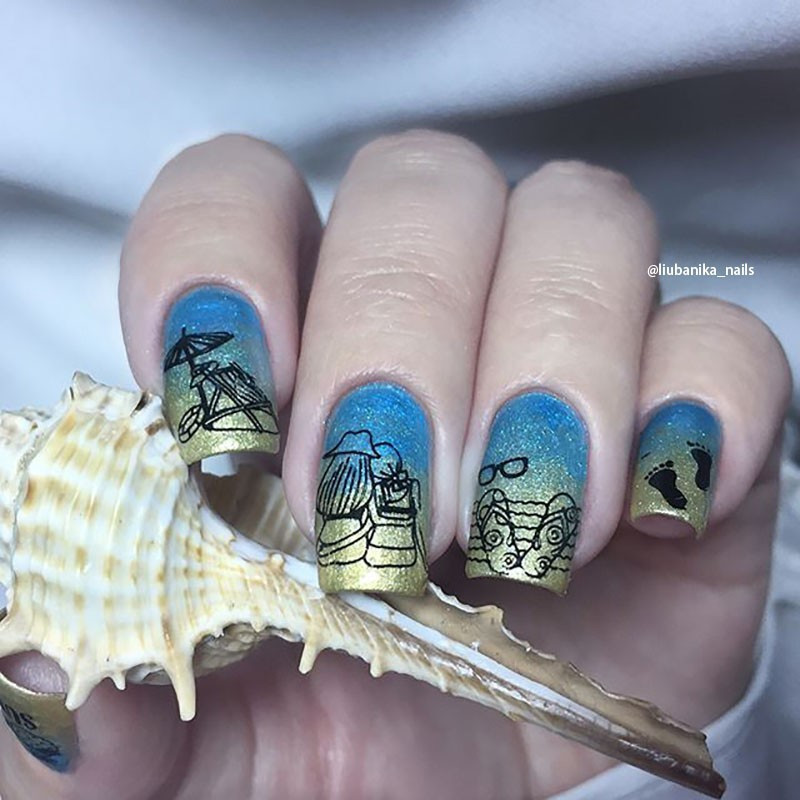 BeautyBigBang pločice za utiskivanje noktiju 1kom Ocean Beach Summer Wind Predložak za nokte Pravokutna šablonska pločica za nokte BBB XL-002