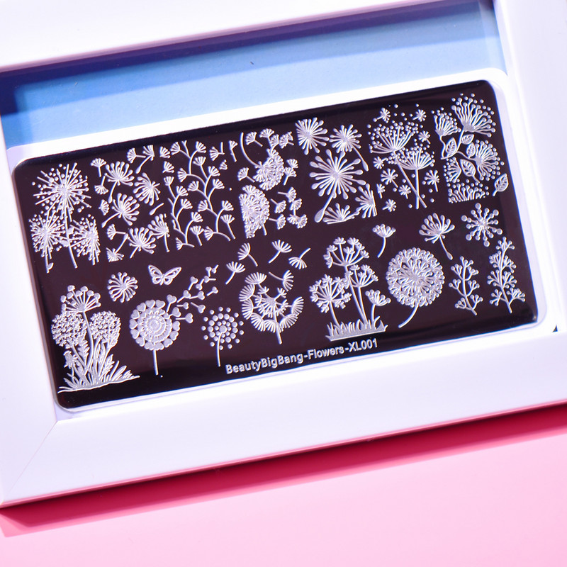 Skaistumkopšanas Lielā sprādziena štancēšanas plāksnes Pelējuma sirds pienenes tauriņš ziedu stila attēls nerūsējošā tērauda trafarets nagu mākslas veidne