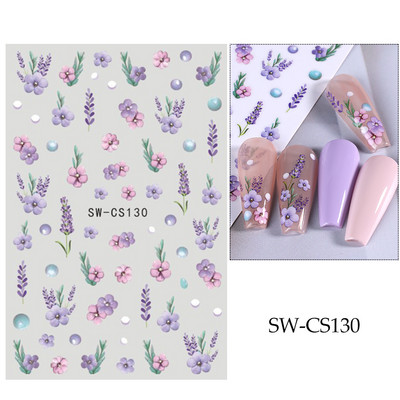 Violeta ziedu nagu uzlīmes 3D margrietiņa ķiršu ziedi ziedlapiņas lapas tauriņu piekariņi pavasara vasaras slīdnis Y2K manikīra dekors