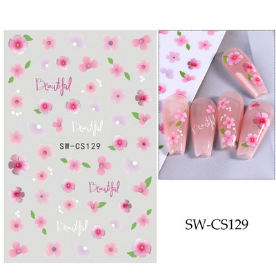 Violeta ziedu nagu uzlīmes 3D margrietiņa ķiršu ziedi ziedlapiņas lapas tauriņu piekariņi pavasara vasaras slīdnis Y2K manikīra dekors