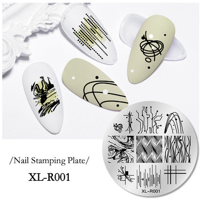 1 gab Lapu, ziedu svītru dizaina apzīmogošanas plāksnes Abstraktas dāmas sejas nagu zīmogu veidnes lapu ziedu apdrukas dzīvnieku trafarets