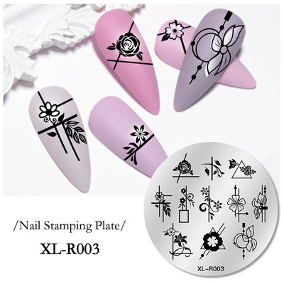 1 gab Lapu, ziedu svītru dizaina apzīmogošanas plāksnes Abstraktas dāmas sejas nagu zīmogu veidnes lapu ziedu apdrukas dzīvnieku trafarets