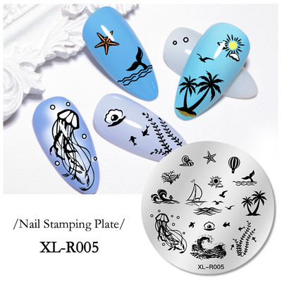 1 gab Lapu, ziedu svītru dizaina apzīmogošanas plāksnes Abstraktas dāmas sejas nagu zīmogu veidnes lapu ziedu apdrukas dzīvnieku trafarets