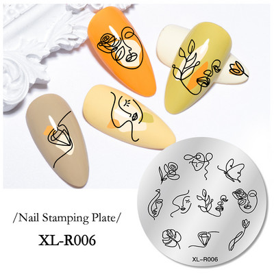 1 gab Lapu, ziedu svītru dizaina apzīmogošanas plāksnes Abstraktas dāmas sejas nagu zīmogu veidnes lapu ziedu apdrukas dzīvnieku trafarets