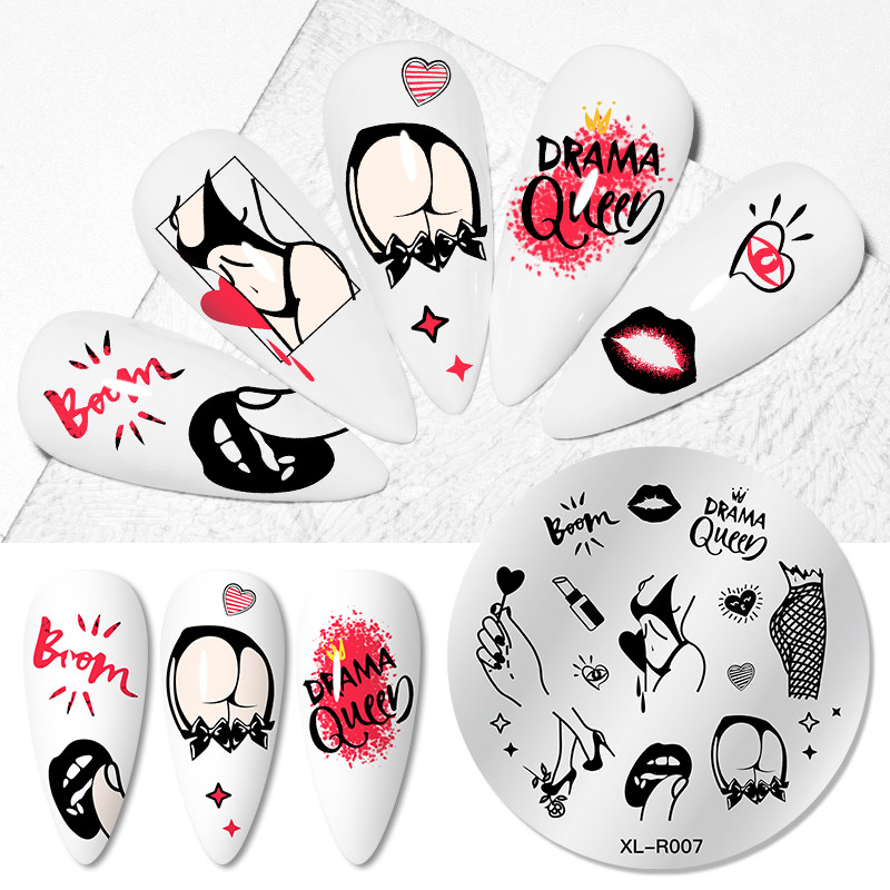 1 gab Lapu, ziedu svītru dizaina apzīmogošanas plāksnes Abstraktas dāmas sejas nagu zīmogu veidnes lapu ziedu apdrukas dzīvnieku trafarets