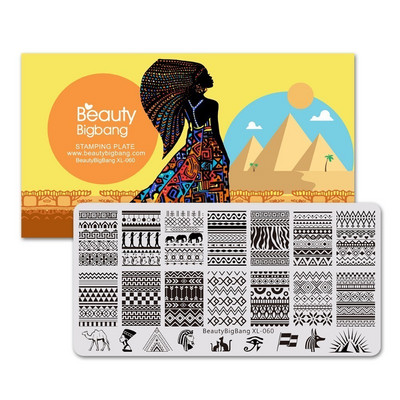 BeautyBigBang Placă de ștanțare pentru unghii, cu zâmbet în dungi, cu model de cleme, din oțel inoxidabil, pentru imprimarea unghiilor, FL0045-6A