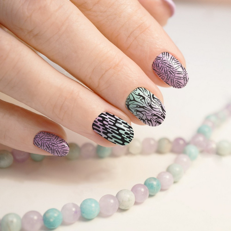 BeautyBigBang Placă de ștanțare pentru unghii, cu zâmbet în dungi, cu model de cleme, din oțel inoxidabil, pentru imprimarea unghiilor, FL0045-6A