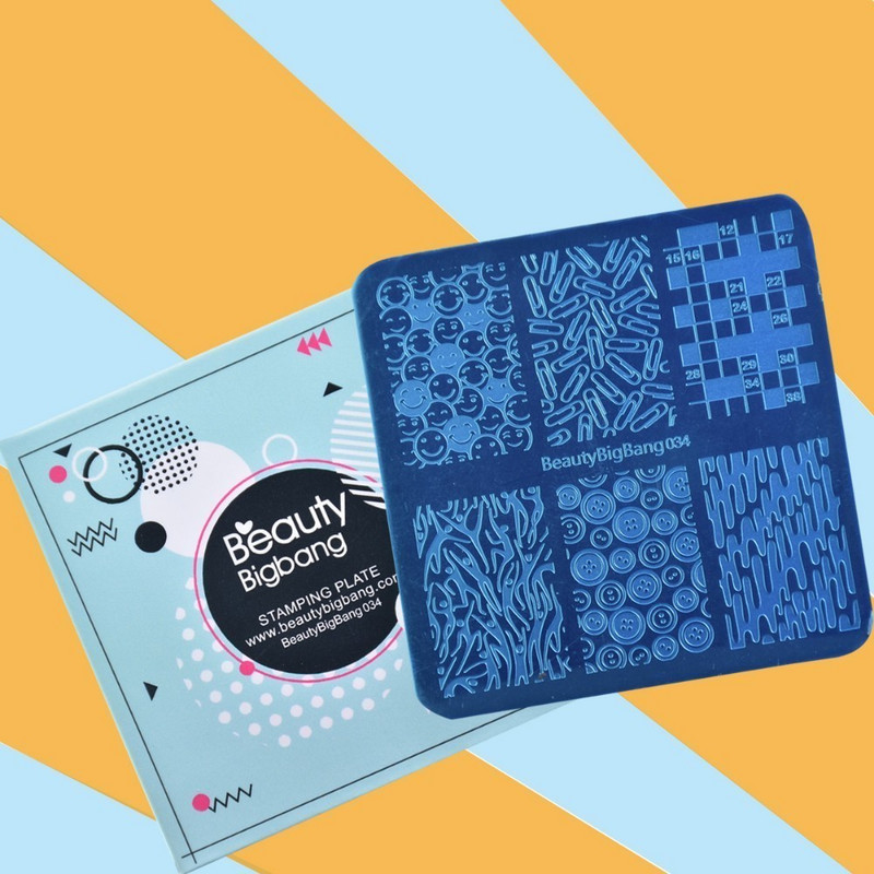 BeautyBigBang Placă de ștanțare pentru unghii, cu zâmbet în dungi, cu model de cleme, din oțel inoxidabil, pentru imprimarea unghiilor, FL0045-6A