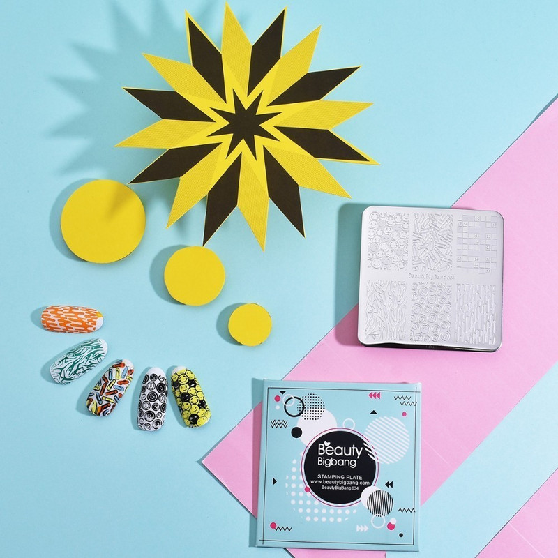 BeautyBigBang Placă de ștanțare pentru unghii, cu zâmbet în dungi, cu model de cleme, din oțel inoxidabil, pentru imprimarea unghiilor, FL0045-6A