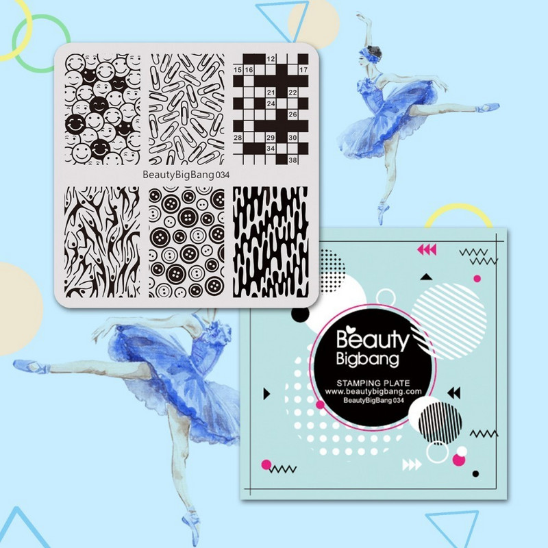 BeautyBigBang Placă de ștanțare pentru unghii, cu zâmbet în dungi, cu model de cleme, din oțel inoxidabil, pentru imprimarea unghiilor, FL0045-6A