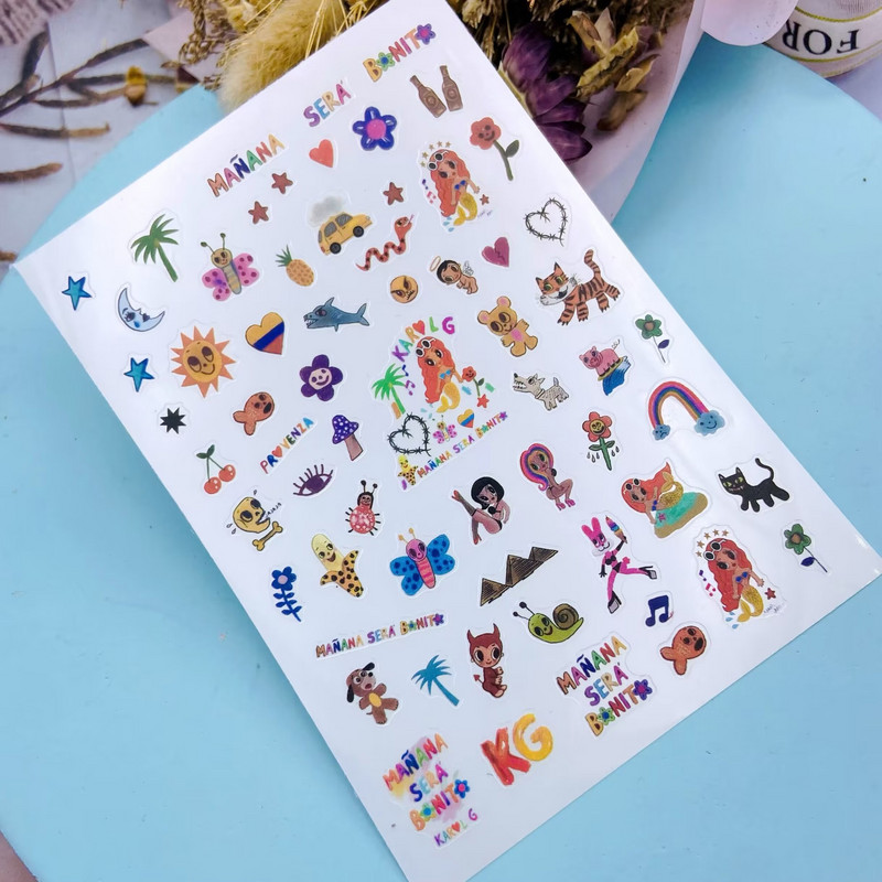 Modni japanski stil Tanke naljepnice za nokte bez tragova Kartonske naljepnice za djevojke Crvena kosa Ljubavno srce Ozbiljna stražnja ljepila Suhe naljepnice za nokte Nail Art