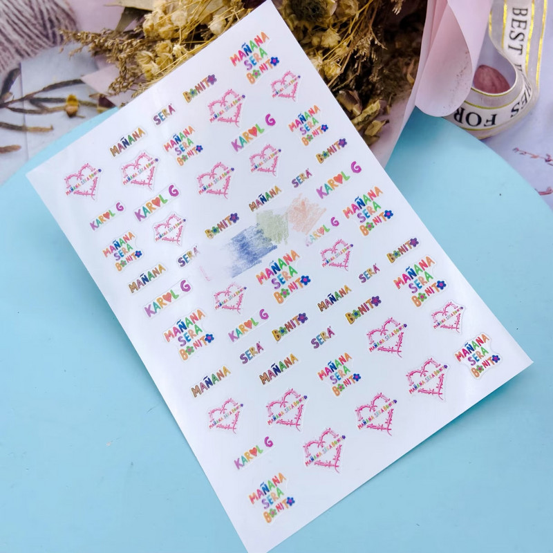 Modni japanski stil Tanke naljepnice za nokte bez tragova Kartonske naljepnice za djevojke Crvena kosa Ljubavno srce Ozbiljna stražnja ljepila Suhe naljepnice za nokte Nail Art