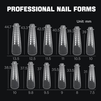 120Pcs XXL форми за нокти за ковчег UV гел горни форми за нокти Форма за бързо удължаване Двойни форми Фалшиви нокти Пластмасова изграждаща гел форма