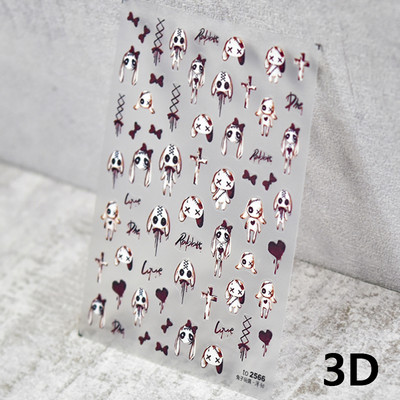 Thorns Rose Bloody Bunny Reliefuri în relief 5D Autocolante autoadezive pentru arta unghiilor Stil întunecat Decoratiuni 3D pentru unghii Decalcomanii Comerț cu ridicata