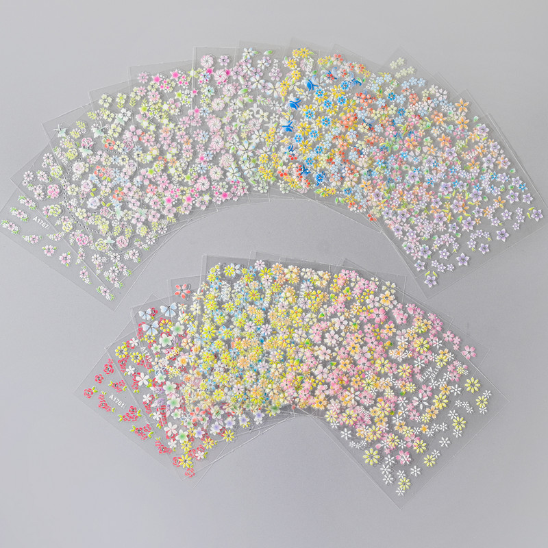 24 kom/set 3D šareno ljubavno srce cvijeće naljepnice za uređenje noktiju samoljepljive naljepnice za dizajn klizača DIY manikura naljepnice za ukrašavanje noktiju