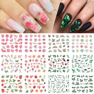 12gab Saulespuķu Nagu uzlīmes Blossom Florals Nail Art Water Decals Transfer Foil Sliders Dekorācijas manikīram TRA1633-1644