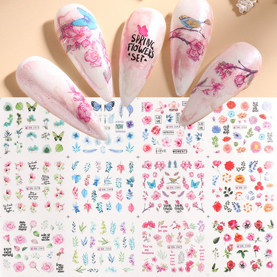 12gab Saulespuķu Nagu uzlīmes Blossom Florals Nail Art Water Decals Transfer Foil Sliders Dekorācijas manikīram TRA1633-1644