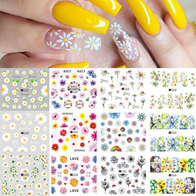 12gab Saulespuķu Nagu uzlīmes Blossom Florals Nail Art Water Decals Transfer Foil Sliders Dekorācijas manikīram TRA1633-1644