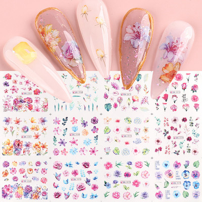 12gab Saulespuķu Nagu uzlīmes Blossom Florals Nail Art Water Decals Transfer Foil Sliders Dekorācijas manikīram TRA1633-1644