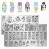 Anime multfilmu meitenes apzīmogošanas šķīvji Jauki multfilmas personības tēli, nerūsējošā tērauda trafareti nagu mākslas veidnes manikīra rīki