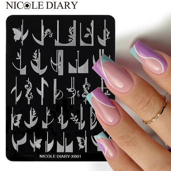 NICOLE DIARY French Flower Leaves Nail Art Stamping Plates Geometry Wave Line Drawing Templates Nail Stamp Mold Stencil Tool DIY