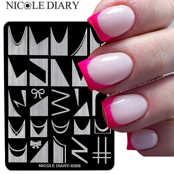 NICOLE DIARY French Flower Leaves Nail Art Stamping Plates Geometry Wave Line Drawing Templates Nail Stamp Mold Stencil Tool DIY