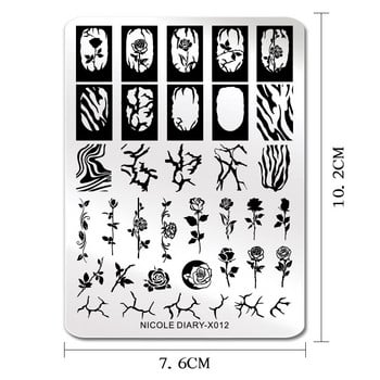 NICOLE DIARY French Flower Leaves Nail Art Stamping Plates Geometry Wave Line Drawing Templates Nail Stamp Mold Stencil Tool DIY