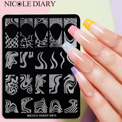 NIKOLAS DIENASGRĀMATA Franču puķu lapas nagu mākslas štancēšanas plāksnes ģeometrija viļņu līniju zīmēšanas veidnes nagu zīmogu veidņu trafaretu rīks DIY