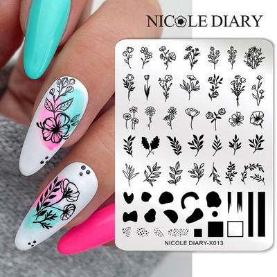 NIKOLAS DIENASGRĀMATA Franču puķu lapas nagu mākslas štancēšanas plāksnes ģeometrija viļņu līniju zīmēšanas veidnes nagu zīmogu veidņu trafaretu rīks DIY