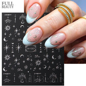 Autocolante argintii metalice pentru arta unghiilor 3D Star Moon Pegasus Glisor auto-adeziv Soarele cu model abstract Decalcomanii Decorarea unghiilor Manichiura