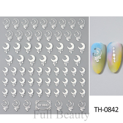Autocolante argintii metalice pentru arta unghiilor 3D Star Moon Pegasus Glisor auto-adeziv Soarele cu model abstract Decalcomanii Decorarea unghiilor Manichiura