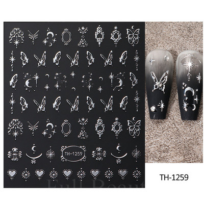 Autocolante argintii metalice pentru arta unghiilor 3D Star Moon Pegasus Glisor auto-adeziv Soarele cu model abstract Decalcomanii Decorarea unghiilor Manichiura