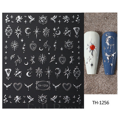 Autocolante argintii metalice pentru arta unghiilor 3D Star Moon Pegasus Glisor auto-adeziv Soarele cu model abstract Decalcomanii Decorarea unghiilor Manichiura