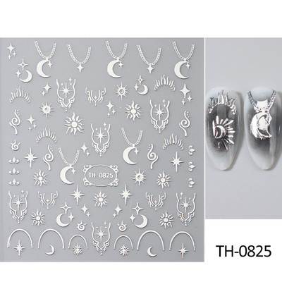 Autocolante argintii metalice pentru arta unghiilor 3D Star Moon Pegasus Glisor auto-adeziv Soarele cu model abstract Decalcomanii Decorarea unghiilor Manichiura