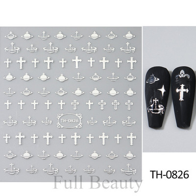 Autocolante argintii metalice pentru arta unghiilor 3D Star Moon Pegasus Glisor auto-adeziv Soarele cu model abstract Decalcomanii Decorarea unghiilor Manichiura