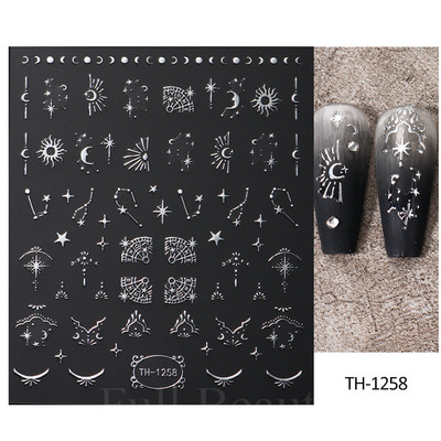 Autocolante argintii metalice pentru arta unghiilor 3D Star Moon Pegasus Glisor auto-adeziv Soarele cu model abstract Decalcomanii Decorarea unghiilor Manichiura
