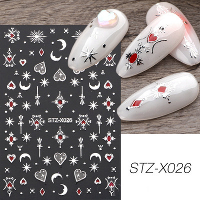 Autocolante argintii metalice pentru arta unghiilor 3D Star Moon Pegasus Glisor auto-adeziv Soarele cu model abstract Decalcomanii Decorarea unghiilor Manichiura