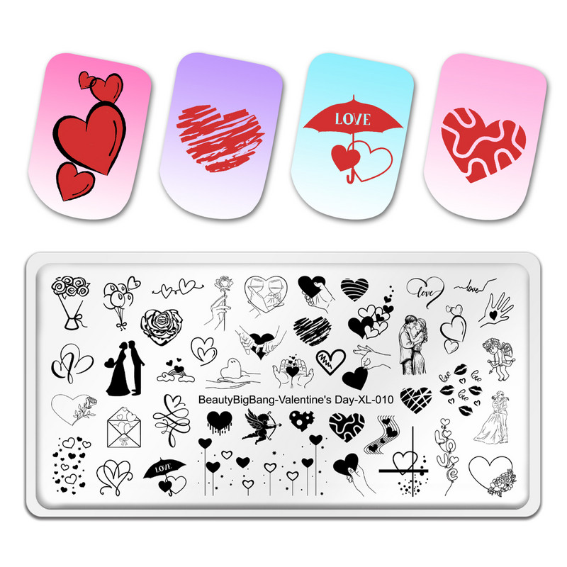 BeautyBigBang 2023. gada Valentīndienas nagu apzīmogošanas šķīvji Rožu zieds Mīlestības tēma Nagu mākslas veidnes Nagu dizaina trafareti rīki