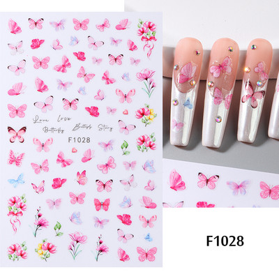 Plavi leptir Naljepnice za nokte Naljepnice Cvijeće Ukrasi 3D klizači Holografski dizajni Ljetne folije za nokte Manikura TRF672-681
