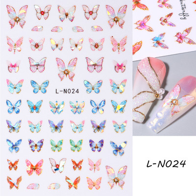 Plavi leptir Naljepnice za nokte Naljepnice Cvijeće Ukrasi 3D klizači Holografski dizajni Ljetne folije za nokte Manikura TRF672-681