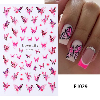 Plavi leptir Naljepnice za nokte Naljepnice Cvijeće Ukrasi 3D klizači Holografski dizajni Ljetne folije za nokte Manikura TRF672-681