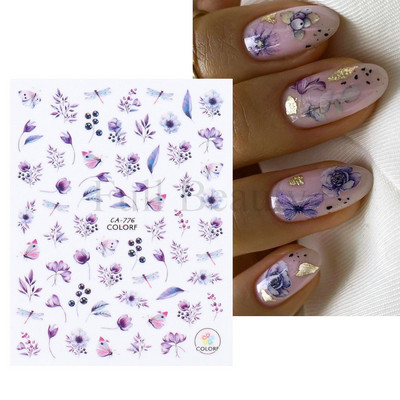 Plavi leptir Naljepnice za nokte Naljepnice Cvijeće Ukrasi 3D klizači Holografski dizajni Ljetne folije za nokte Manikura TRF672-681