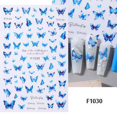 Plavi leptir Naljepnice za nokte Naljepnice Cvijeće Ukrasi 3D klizači Holografski dizajni Ljetne folije za nokte Manikura TRF672-681